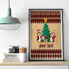 australia-penguin-christmas-argyle-pattern-personalised-canvas-wall-art