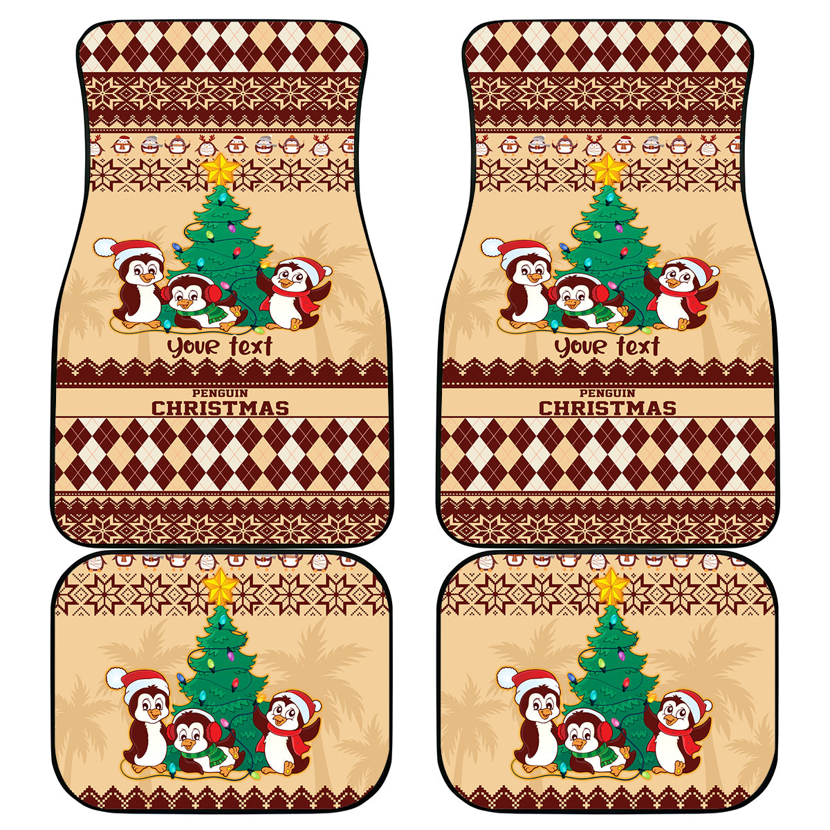 australia-penguin-christmas-argyle-pattern-personalised-car-mats