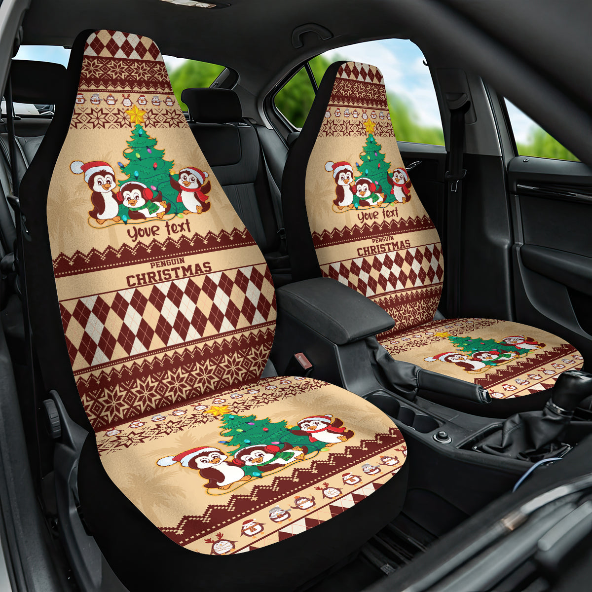 australia-penguin-christmas-argyle-pattern-personalised-car-seat-cover