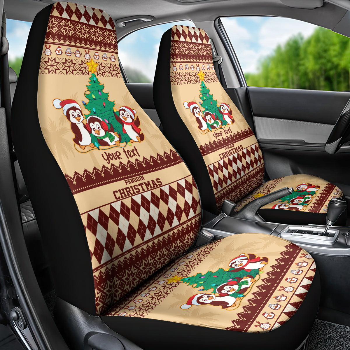 australia-penguin-christmas-argyle-pattern-personalised-car-seat-cover