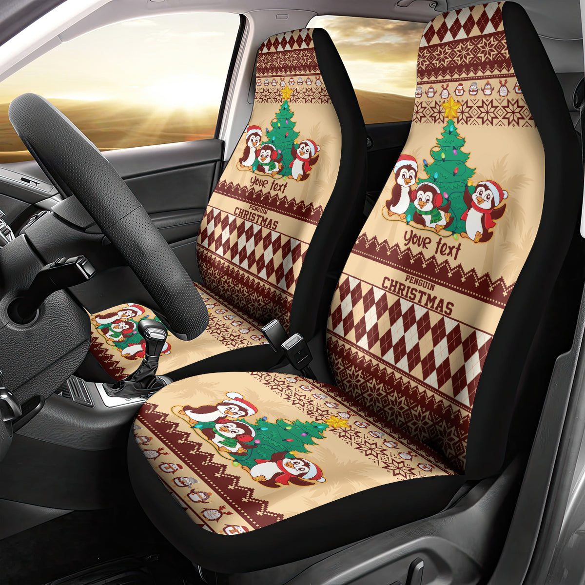 australia-penguin-christmas-argyle-pattern-personalised-car-seat-cover