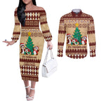 australia-penguin-christmas-argyle-pattern-personalised-couples-matching-off-the-shoulder-long-sleeve-dress-and-long-sleeve-button-shirt