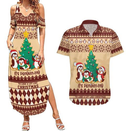 australia-penguin-christmas-argyle-pattern-personalised-couples-matching-summer-maxi-dress-and-hawaiian-shirt