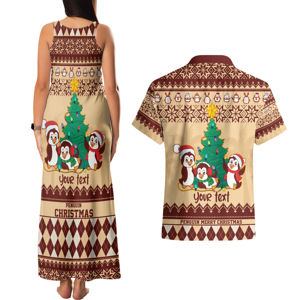 australia-penguin-christmas-argyle-pattern-personalised-couples-matching-tank-maxi-dress-and-hawaiian-shirt