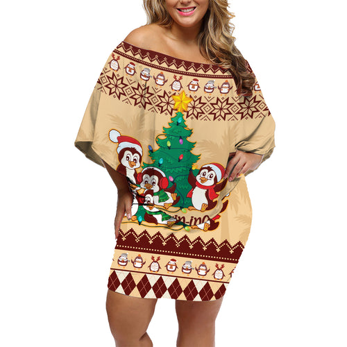australia-penguin-christmas-argyle-pattern-personalised-family-matching-off-shoulder-short-dress-and-hawaiian-shirt
