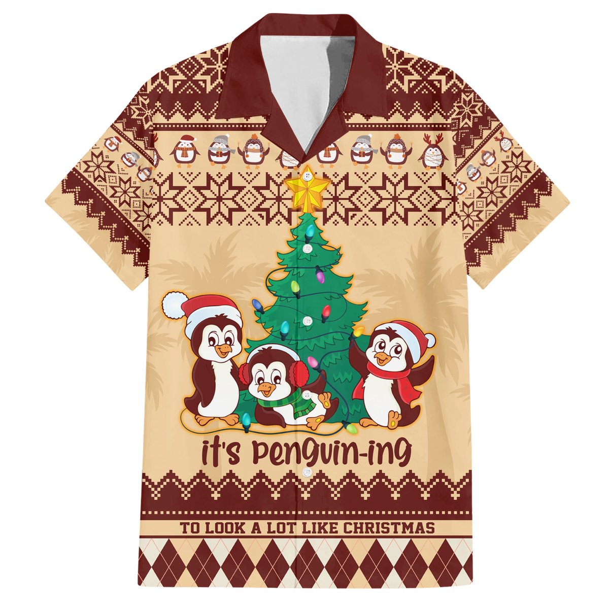 australia-penguin-christmas-argyle-pattern-personalised-hawaiian-shirt