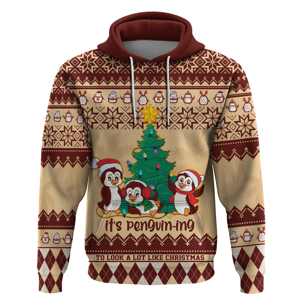 australia-penguin-christmas-argyle-pattern-personalised-hoodie