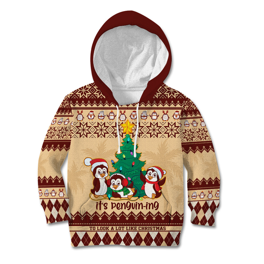 australia-penguin-christmas-argyle-pattern-personalised-kid-hoodie