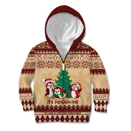 australia-penguin-christmas-argyle-pattern-personalised-kid-hoodie