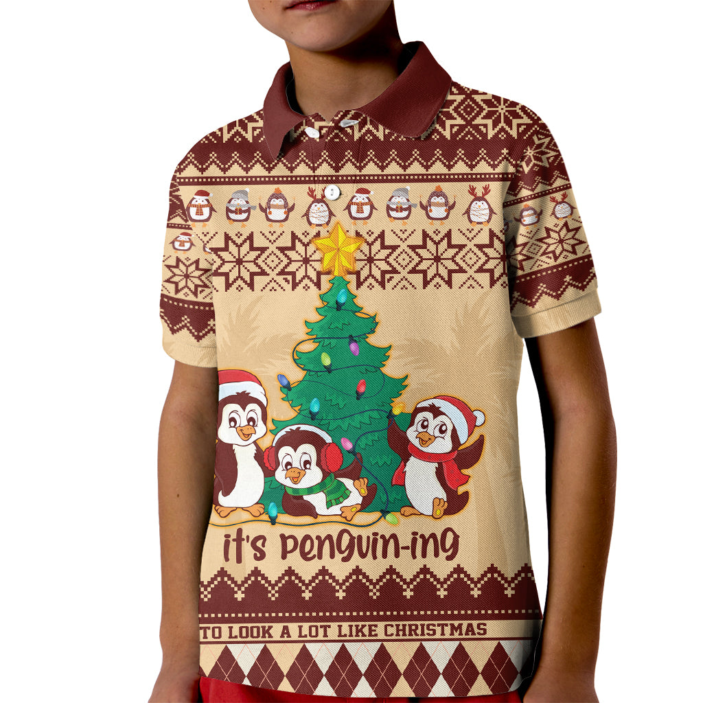 australia-penguin-christmas-argyle-pattern-personalised-kid-polo-shirt