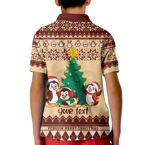 australia-penguin-christmas-argyle-pattern-personalised-kid-polo-shirt
