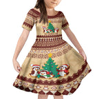 australia-penguin-christmas-argyle-pattern-personalised-kid-short-sleeve-dress