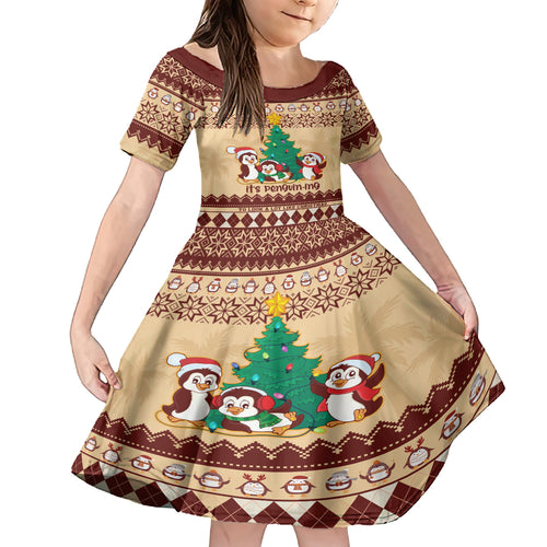 australia-penguin-christmas-argyle-pattern-personalised-kid-short-sleeve-dress