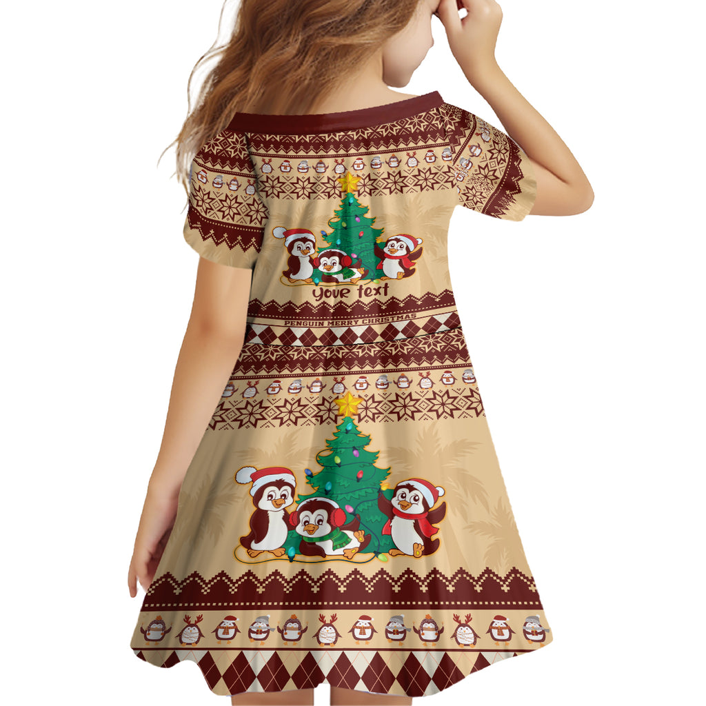 australia-penguin-christmas-argyle-pattern-personalised-kid-short-sleeve-dress