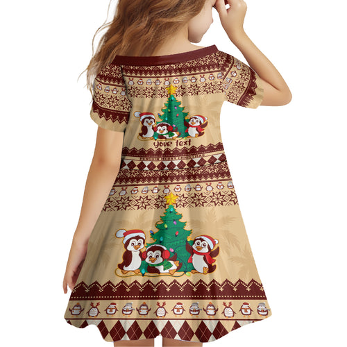 australia-penguin-christmas-argyle-pattern-personalised-kid-short-sleeve-dress