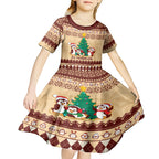 australia-penguin-christmas-argyle-pattern-personalised-kid-short-sleeve-dress