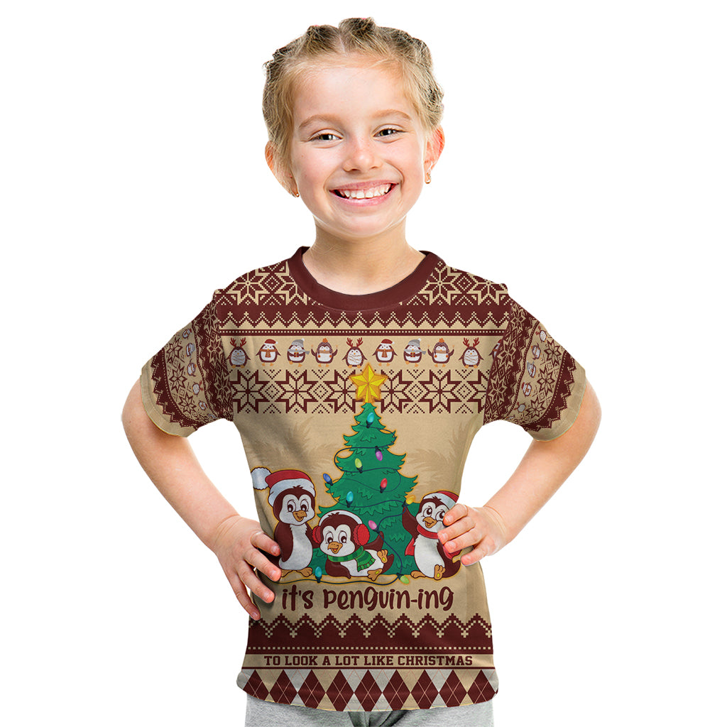australia-penguin-christmas-argyle-pattern-personalised-kid-t-shirt