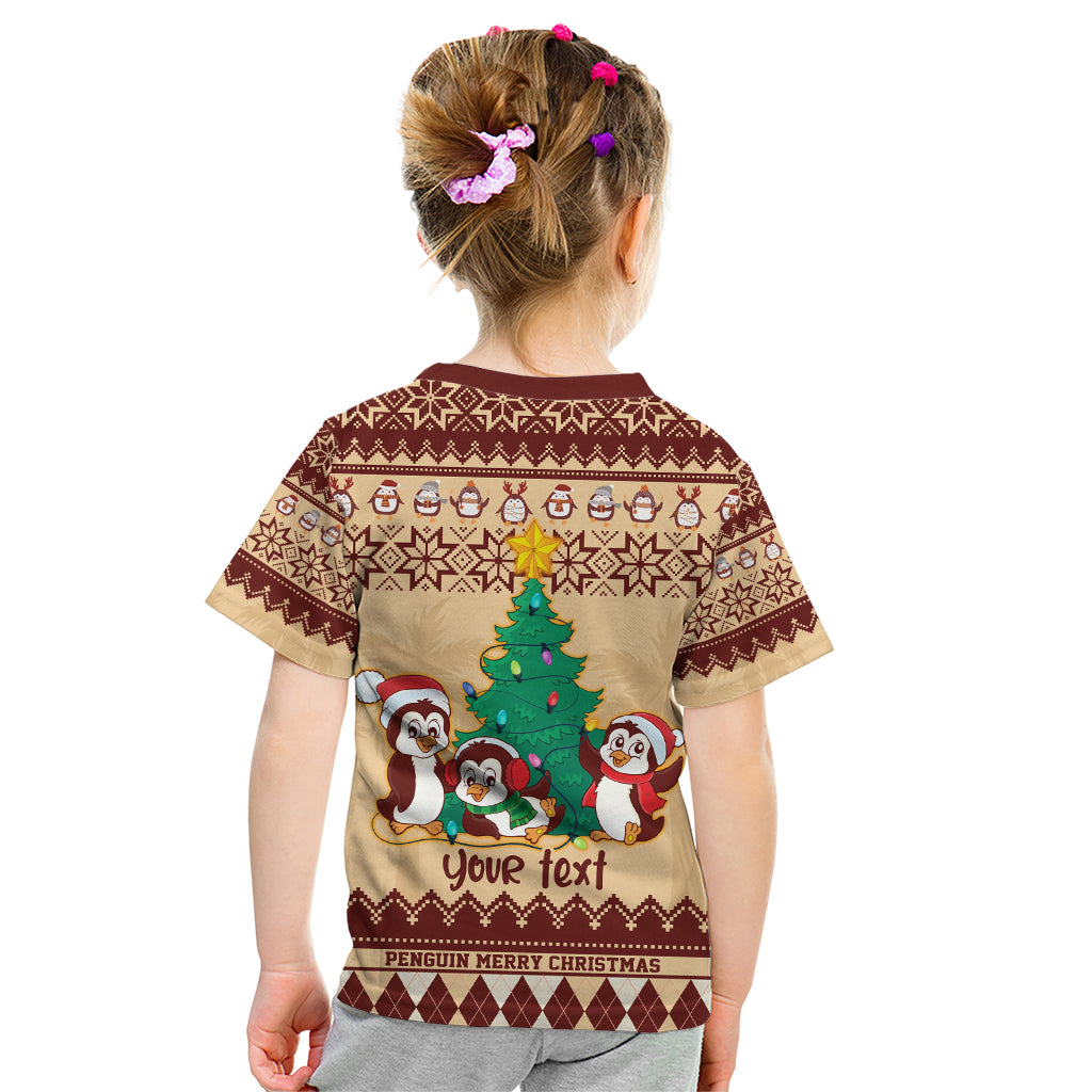 australia-penguin-christmas-argyle-pattern-personalised-kid-t-shirt