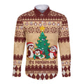 australia-penguin-christmas-argyle-pattern-personalised-long-sleeve-button-shirt