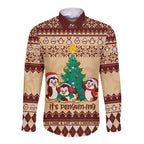 australia-penguin-christmas-argyle-pattern-personalised-long-sleeve-button-shirt