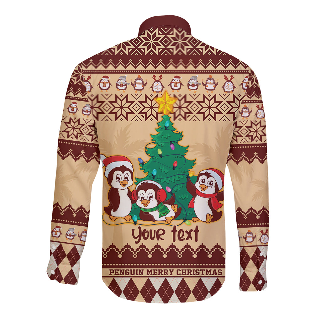 australia-penguin-christmas-argyle-pattern-personalised-long-sleeve-button-shirt