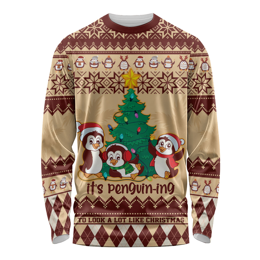 australia-penguin-christmas-argyle-pattern-personalised-long-sleeve-shirt