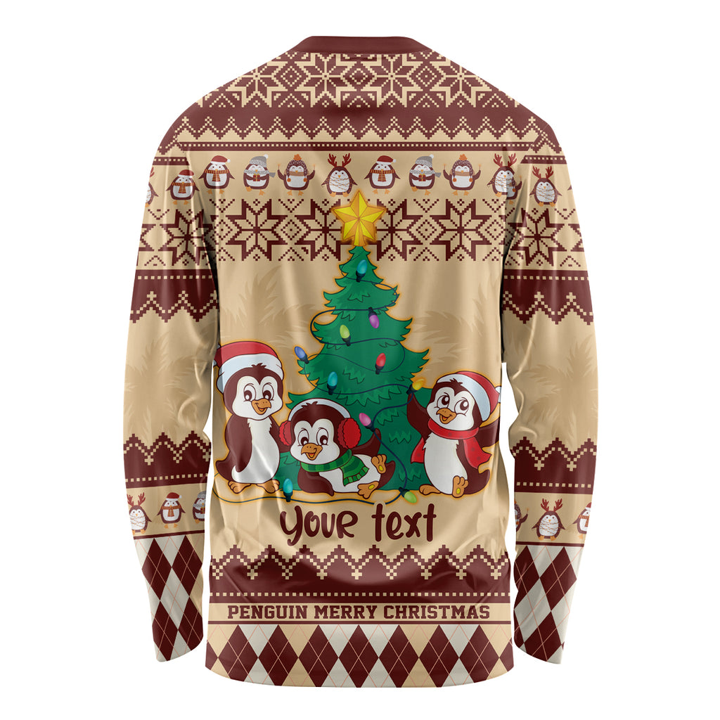 australia-penguin-christmas-argyle-pattern-personalised-long-sleeve-shirt