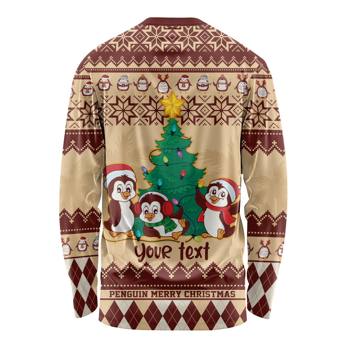 australia-penguin-christmas-argyle-pattern-personalised-long-sleeve-shirt