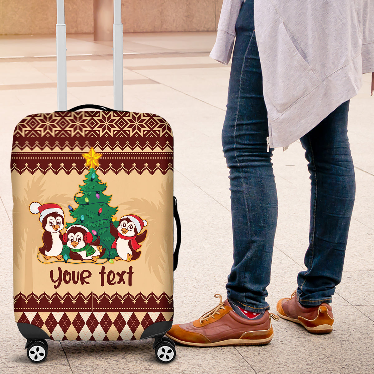 australia-penguin-christmas-argyle-pattern-personalised-luggage-cover