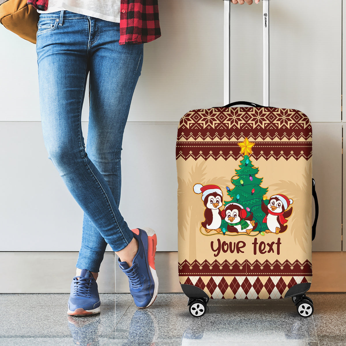 australia-penguin-christmas-argyle-pattern-personalised-luggage-cover