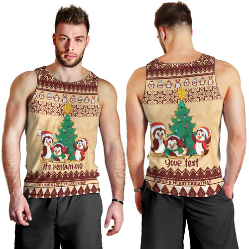 australia-penguin-christmas-argyle-pattern-personalised-men-tank-top