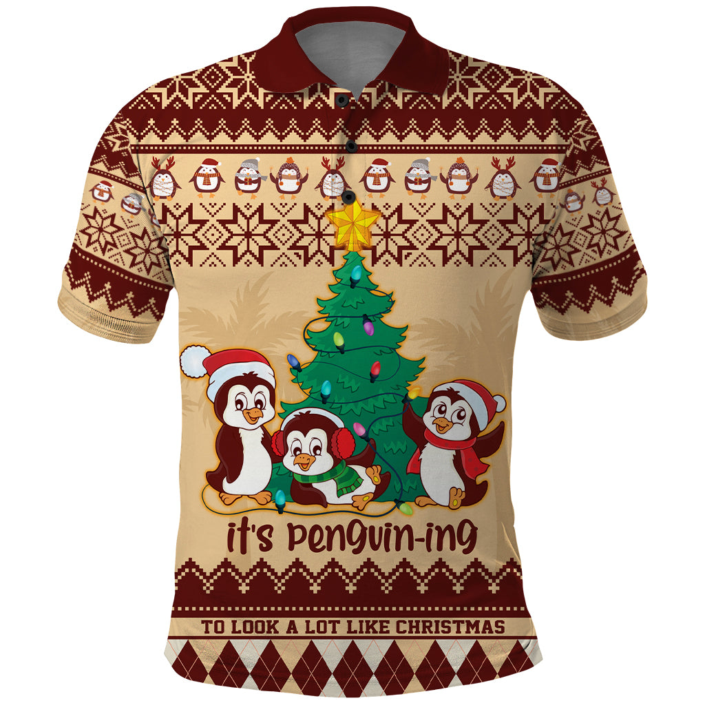 australia-penguin-christmas-argyle-pattern-personalised-polo-shirt