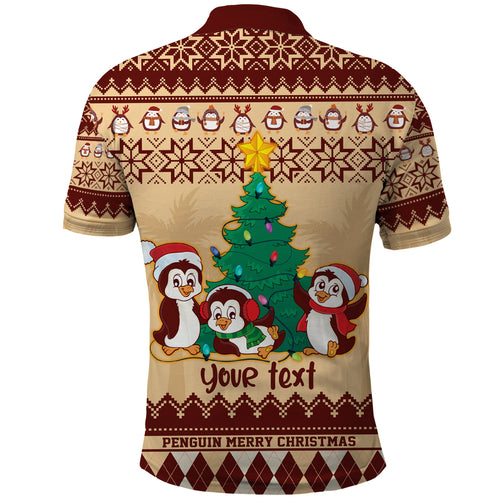 australia-penguin-christmas-argyle-pattern-personalised-polo-shirt