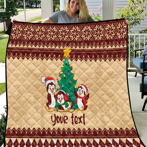 australia-penguin-christmas-argyle-pattern-personalised-quilt