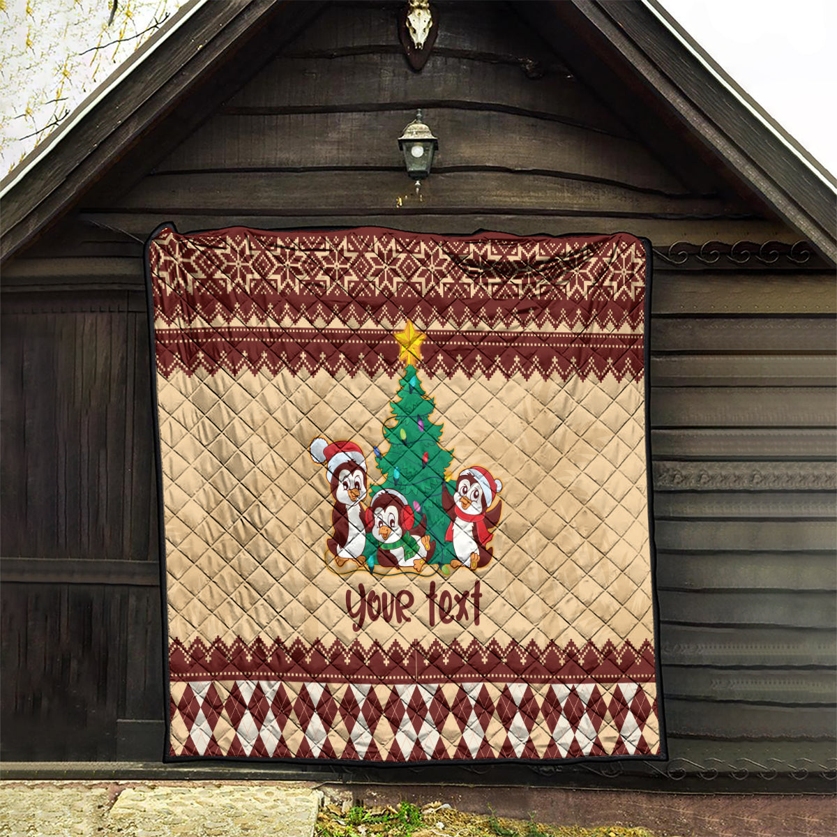 australia-penguin-christmas-argyle-pattern-personalised-quilt
