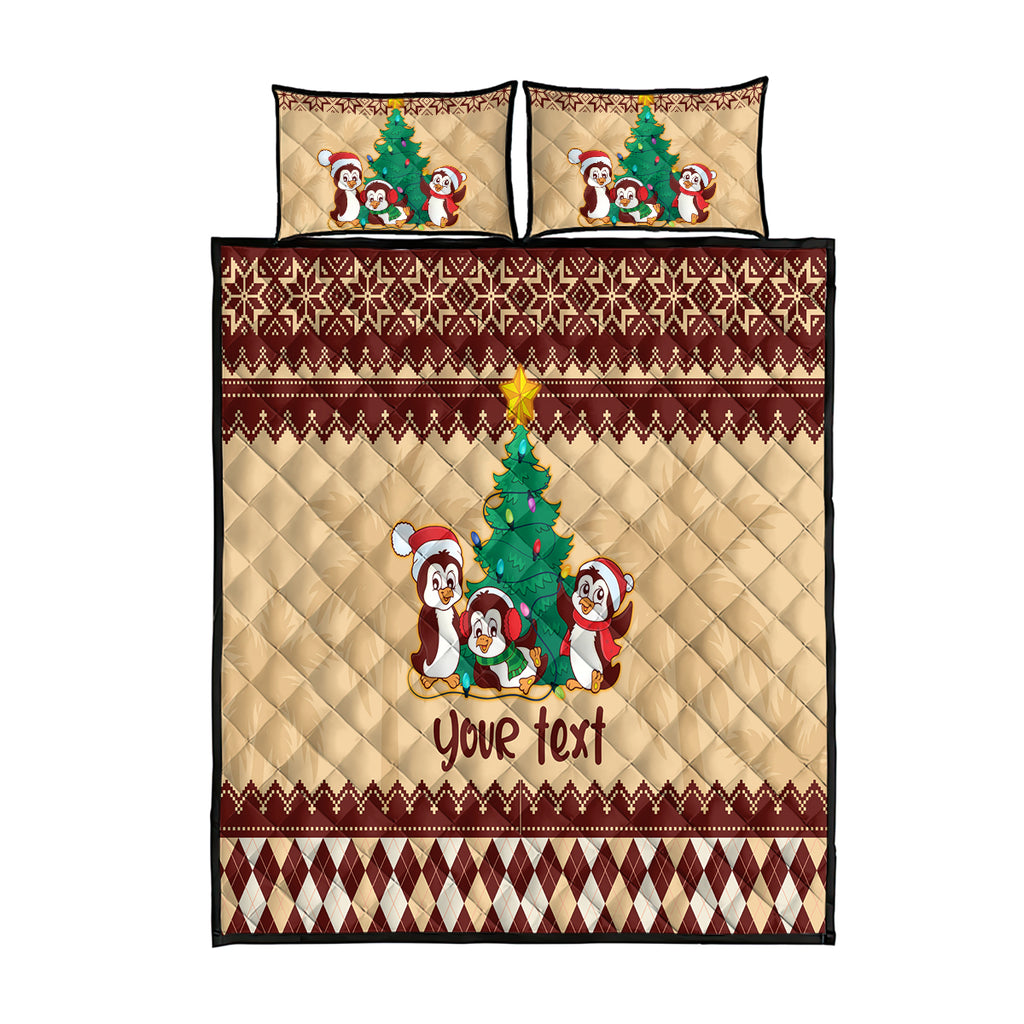 australia-penguin-christmas-argyle-pattern-personalised-quilt-bed-set