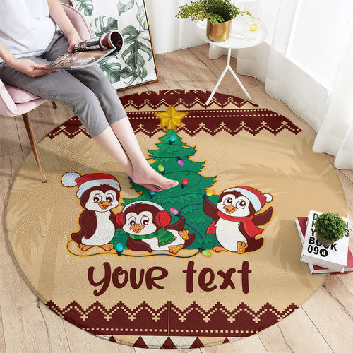 australia-penguin-christmas-argyle-pattern-personalised-round-carpet