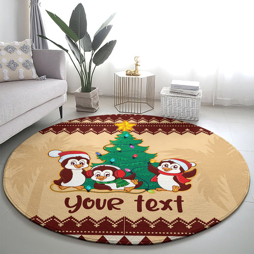 australia-penguin-christmas-argyle-pattern-personalised-round-carpet
