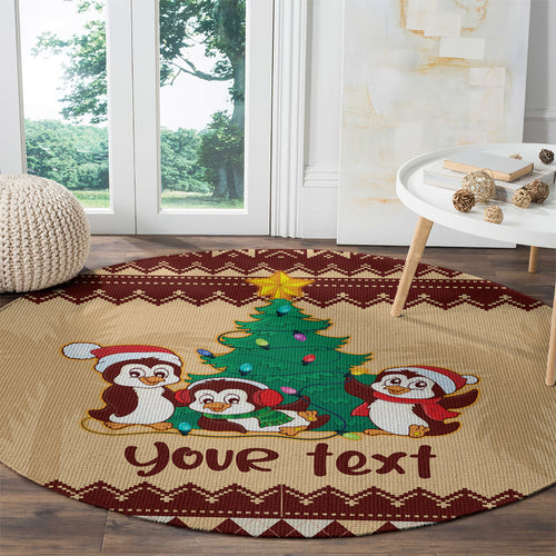 australia-penguin-christmas-argyle-pattern-personalised-round-carpet