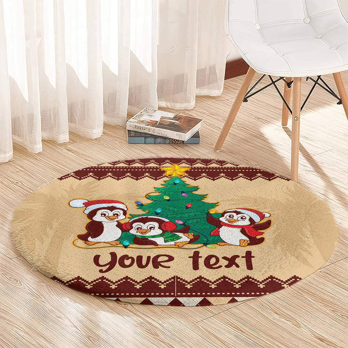 australia-penguin-christmas-argyle-pattern-personalised-round-carpet