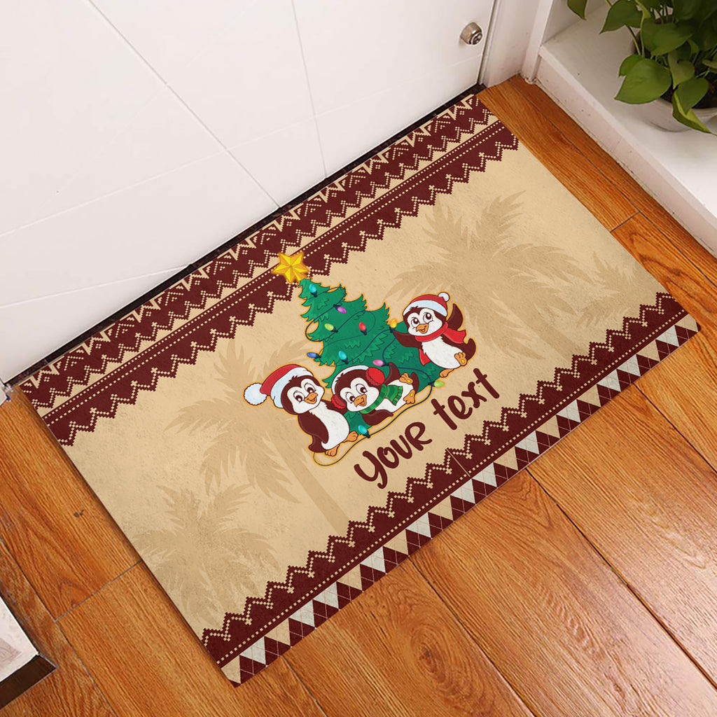 australia-penguin-christmas-argyle-pattern-personalised-rubber-doormat