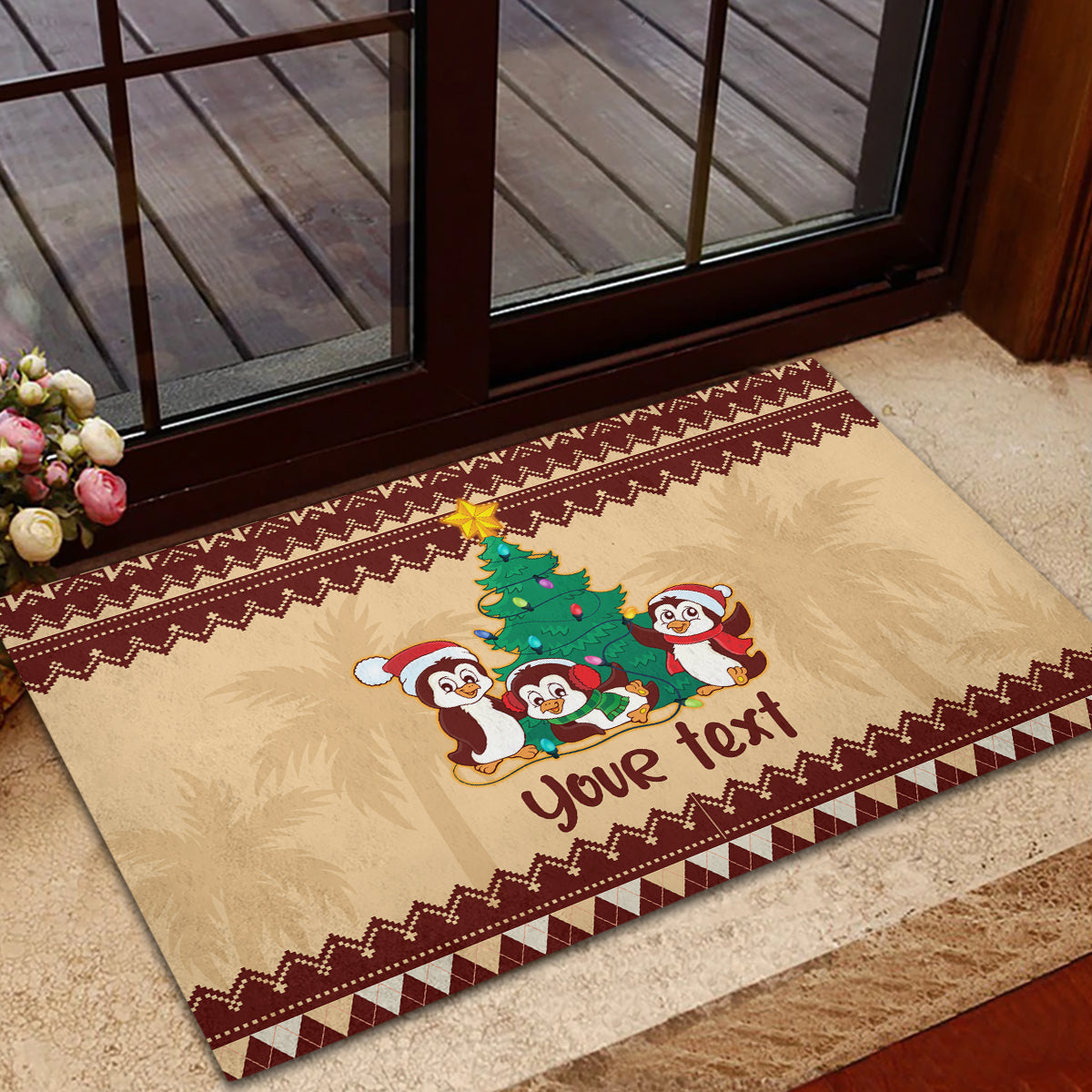 australia-penguin-christmas-argyle-pattern-personalised-rubber-doormat