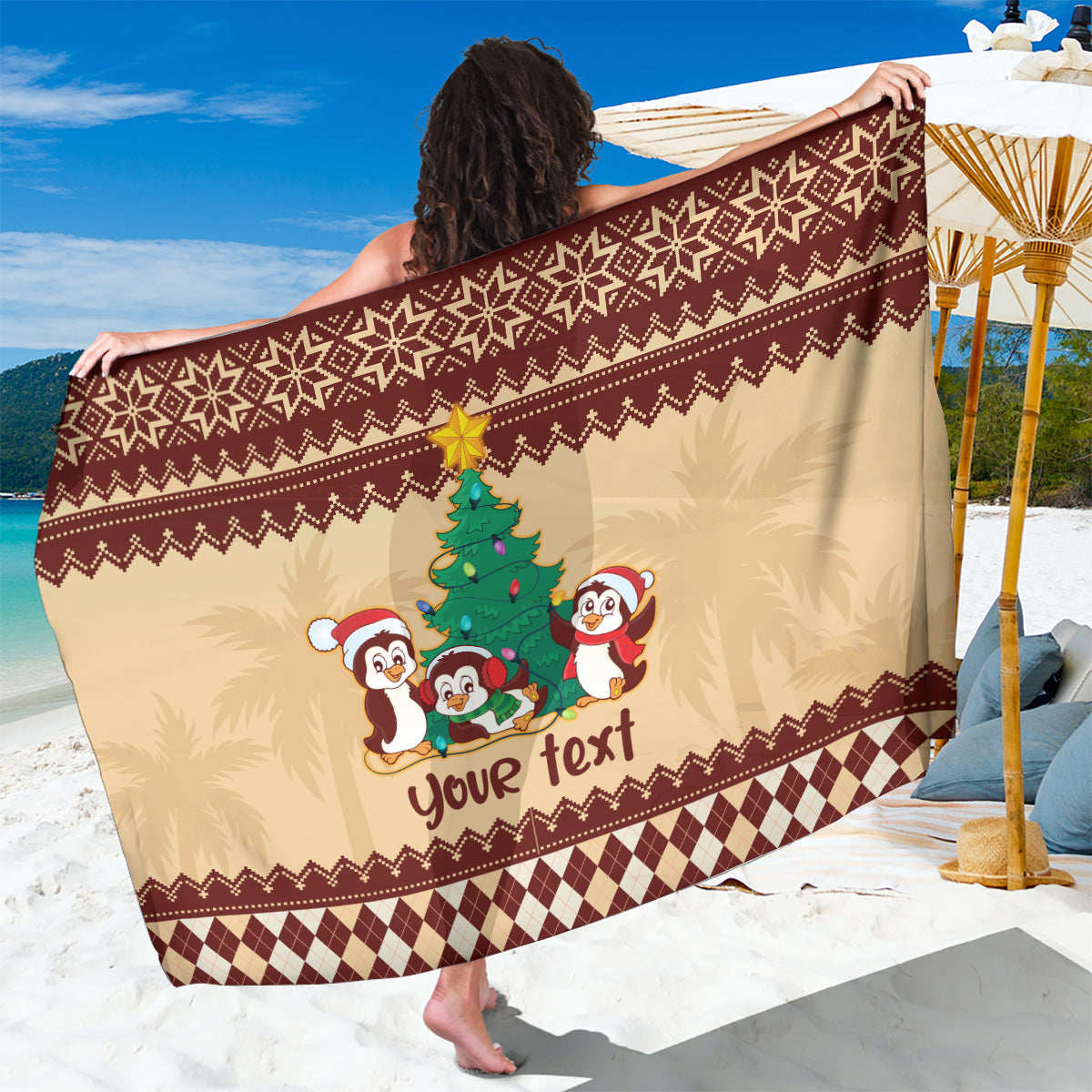 australia-penguin-christmas-argyle-pattern-personalised-sarong