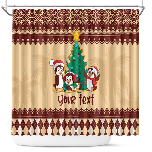 australia-penguin-christmas-argyle-pattern-personalised-shower-curtain
