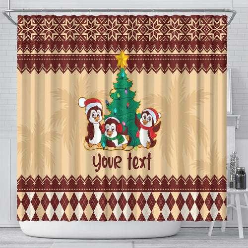 australia-penguin-christmas-argyle-pattern-personalised-shower-curtain