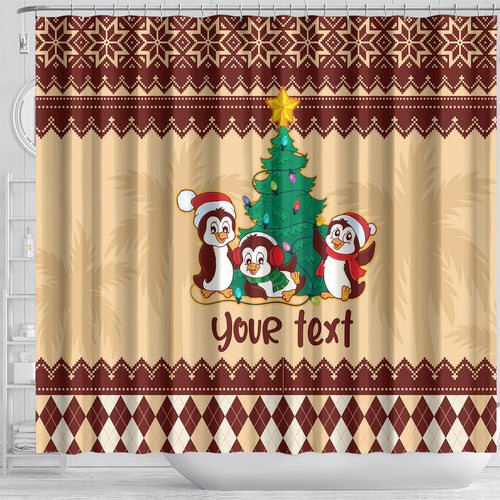 australia-penguin-christmas-argyle-pattern-personalised-shower-curtain