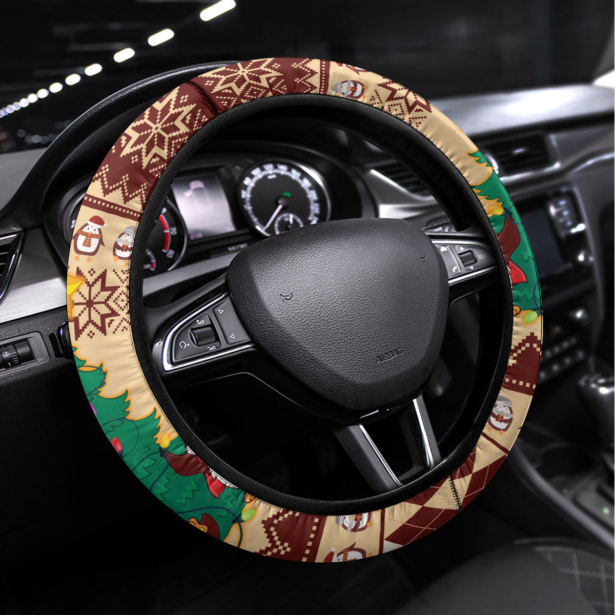 Australia Penguin Christmas Argyle Pattern Steering Wheel Cover