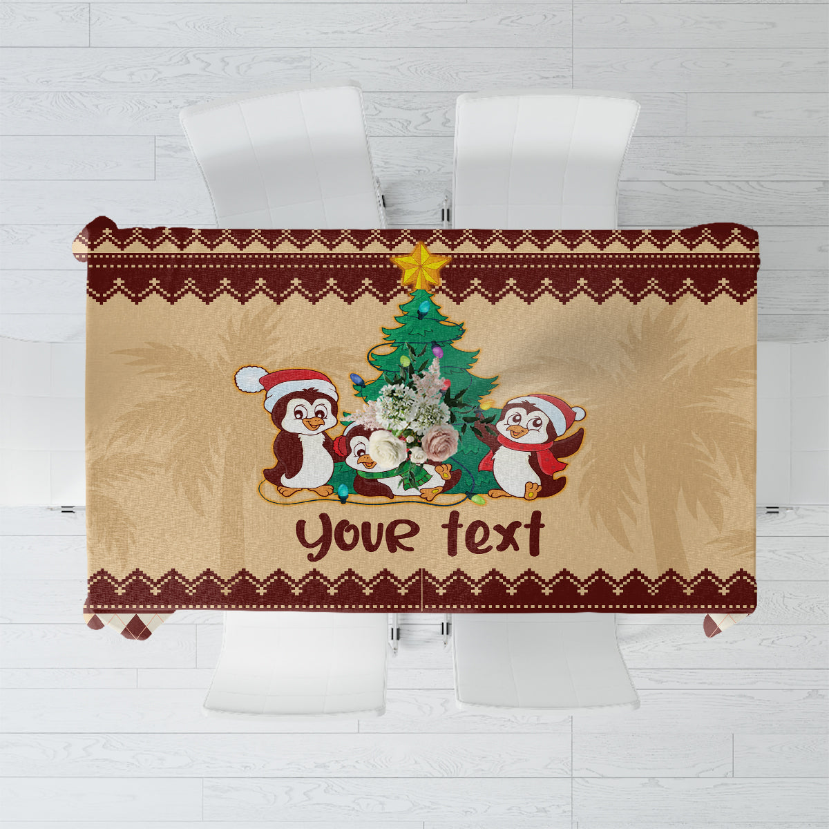 australia-penguin-christmas-argyle-pattern-personalised-tablecloth