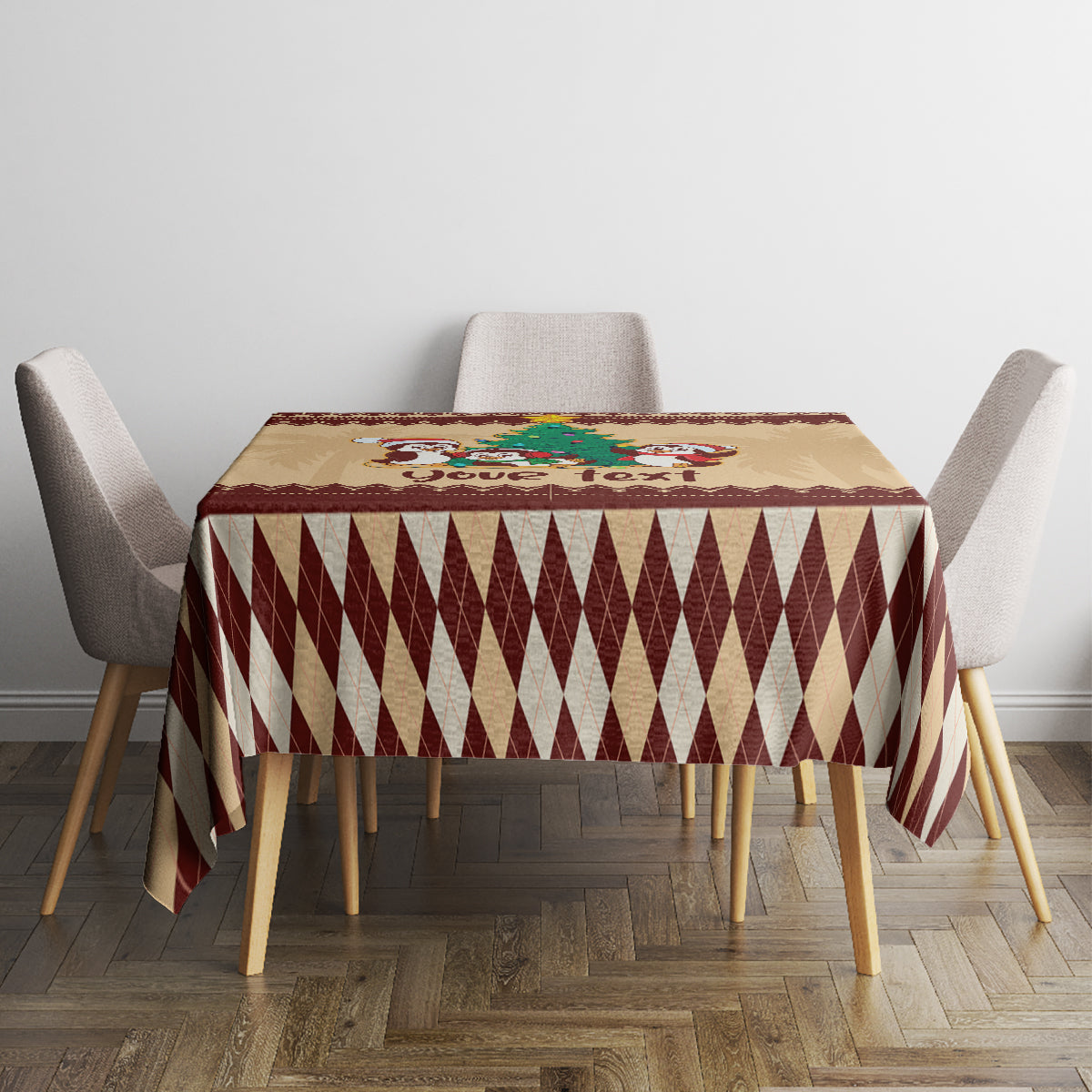 australia-penguin-christmas-argyle-pattern-personalised-tablecloth