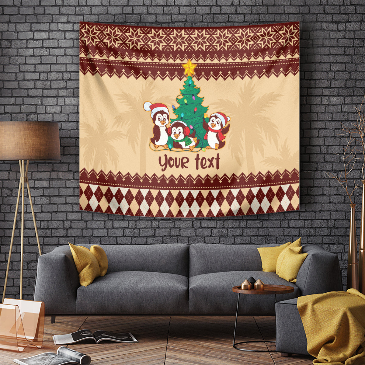australia-penguin-christmas-argyle-pattern-personalised-tapestry